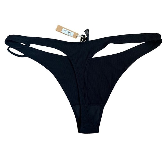Skims 4X Ribbed Thong Onyx Black NWT - Picture 1 of 3